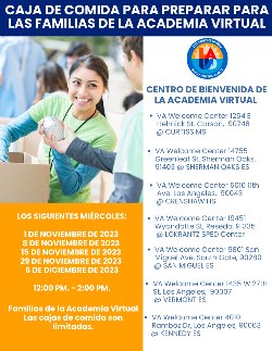 Fechas de Noviembre y Diciembre para los días de distribución de cajas de comida